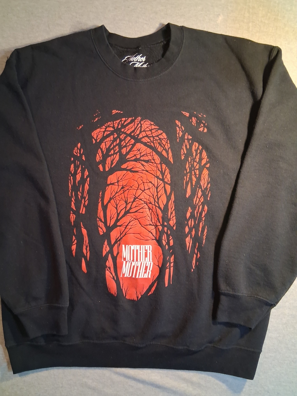 MOTHER MOTHER Band Black Crewneck Sweatshirt with Red Tree Graphic